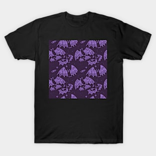 Dark Purple with Lilac Lace Spooky Halloween Bats T-Shirt